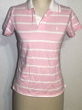 Ralph Lauren women’s pink and white polo blouse size medium